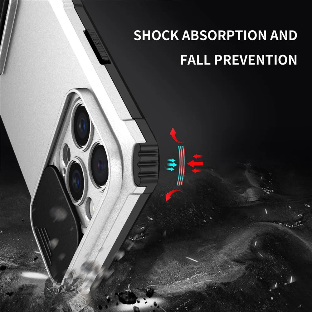 For iPhone 16 Pro Case Camera Slider PC + TPU Phone Cover with Kickstand - Silver - 7