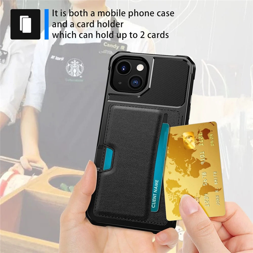 For iPhone 14 Plus ZM02 Anti-scratch Reinforced Corner Phone Case with Card Slot PU Leather + TPU Drop-proof Back Cover - 3