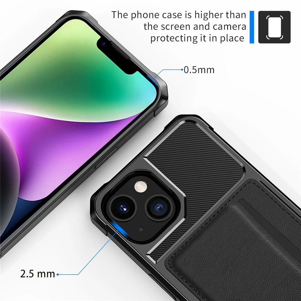 For iPhone 14 Plus ZM02 Anti-scratch Reinforced Corner Phone Case with Card Slot PU Leather + TPU Drop-proof Back Cover - 6