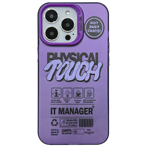 For iPhone 13 Pro Max Matte Case PC TPU English Tags Printed Phone Back Cover - Purple - 1