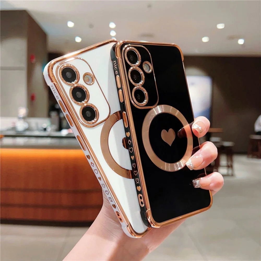 For Samsung Galaxy S23 FE Magnetic Case Soft TPU Phone Cover Side Love Heart Electroplating Edge - Black - 3