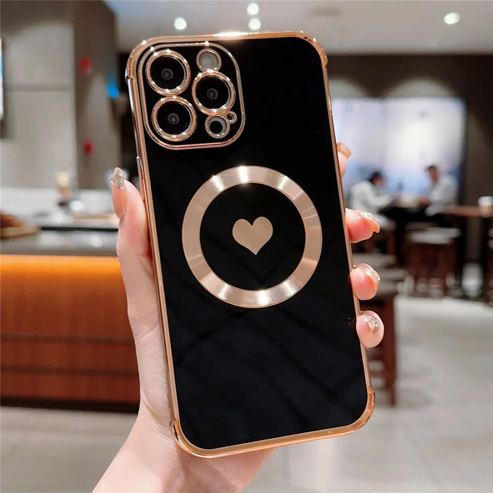 For iPhone 13 Pro Magnetic Case Flexible TPU Phone Cover with Love Hearts Pattern Design - Black - 1
