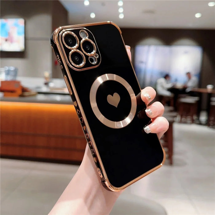 For iPhone 13 Pro Magnetic Case Flexible TPU Phone Cover with Love Hearts Pattern Design - Black - 2