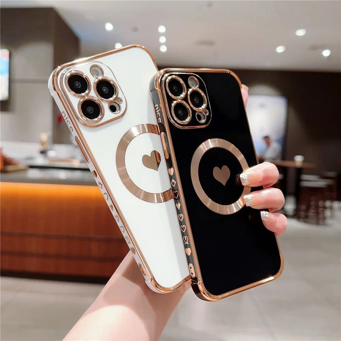 For iPhone 13 Pro Magnetic Case Flexible TPU Phone Cover with Love Hearts Pattern Design - Black - 4