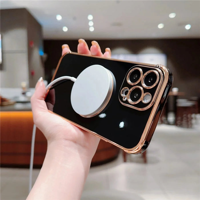 For iPhone 13 Pro Magnetic Case Flexible TPU Phone Cover with Love Hearts Pattern Design - Black - 5
