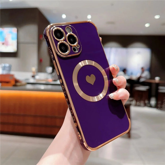 For iPhone 13 Pro Max Magnetic Case Shockproof Soft TPU Back Cover Side Love Heart - Dark Purple - 2