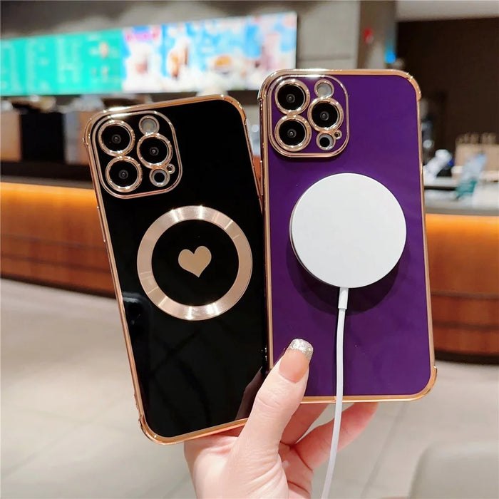 For iPhone 13 Pro Max Magnetic Case Shockproof Soft TPU Back Cover Side Love Heart - Dark Purple - 5