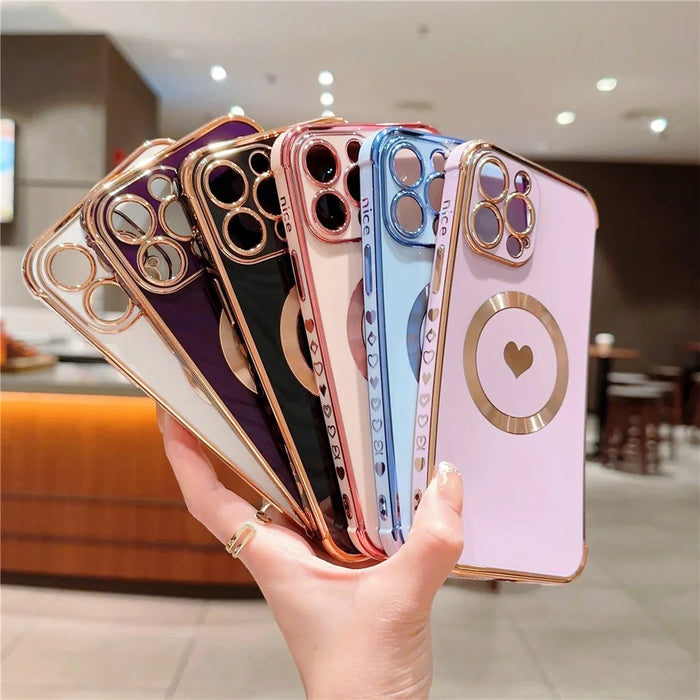 For iPhone 13 Pro Max Magnetic Case Shockproof Soft TPU Back Cover Side Love Heart - Dark Purple - 6