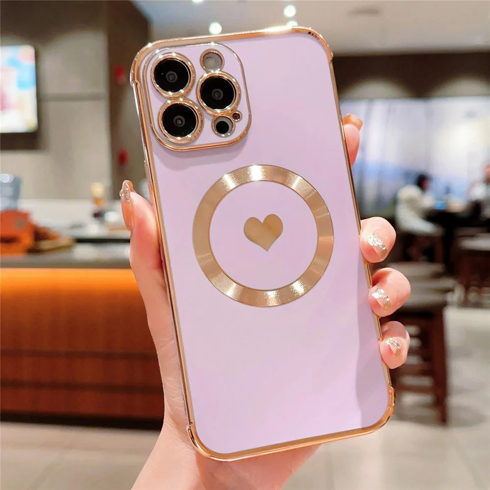 For iPhone 15 Pro Max Case Cute Love Heart Pattern TPU Phone Cover Compatible with MagSafe - Purple - 1