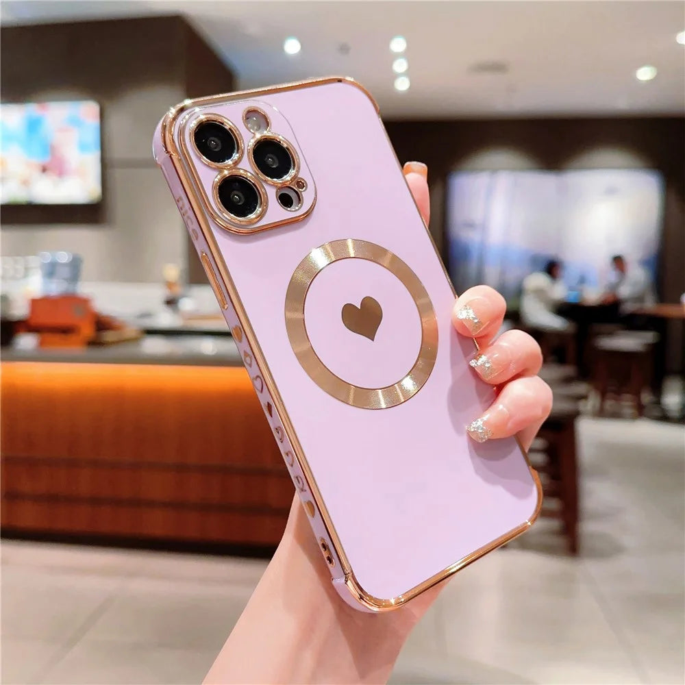 For iPhone 15 Pro Max Case Cute Love Heart Pattern TPU Phone Cover Compatible with MagSafe - Purple - 2