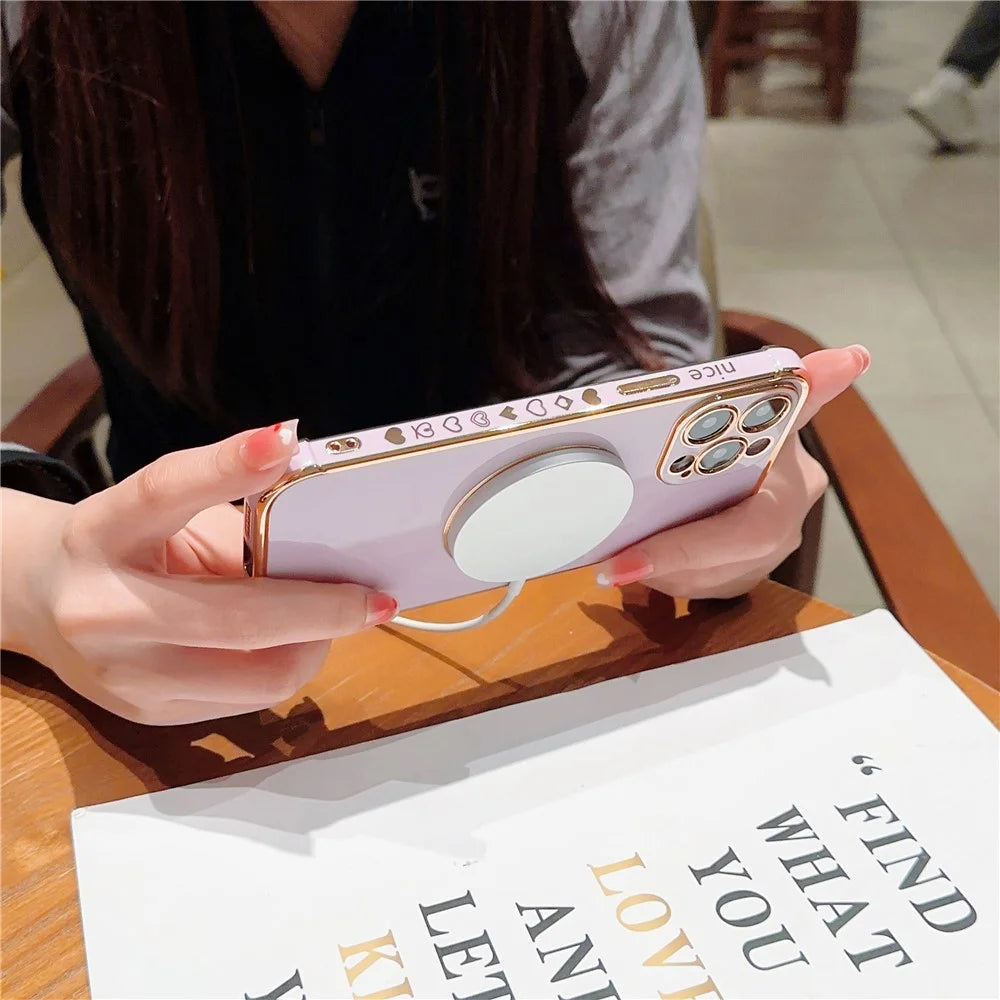 For iPhone 15 Pro Max Case Cute Love Heart Pattern TPU Phone Cover Compatible with MagSafe - Purple - 3