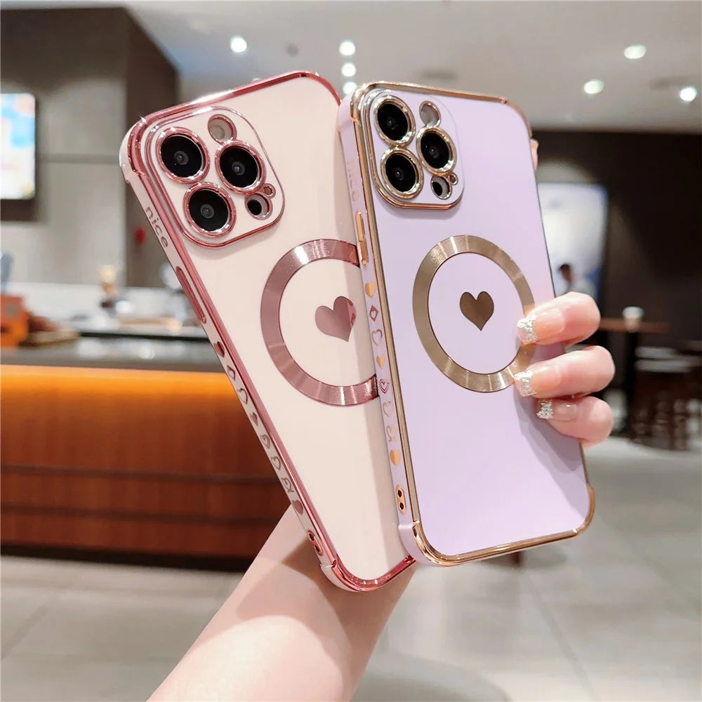 For iPhone 15 Pro Max Case Cute Love Heart Pattern TPU Phone Cover Compatible with MagSafe - Purple - 4