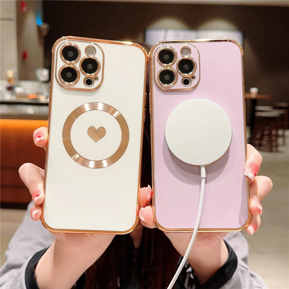 For iPhone 15 Pro Max Case Cute Love Heart Pattern TPU Phone Cover Compatible with MagSafe - Purple - 5