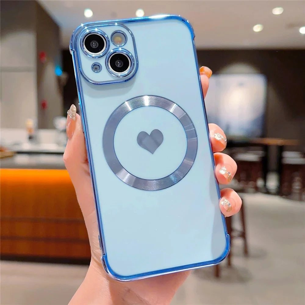 For iPhone 14 Case Compatible with MagSafe Heart Pattern TPU Phone Cover - Blue - 1