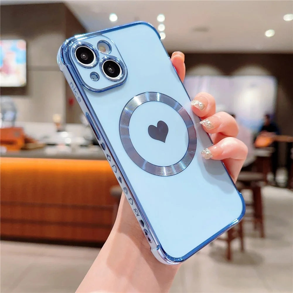 For iPhone 14 Case Compatible with MagSafe Heart Pattern TPU Phone Cover - Blue - 2