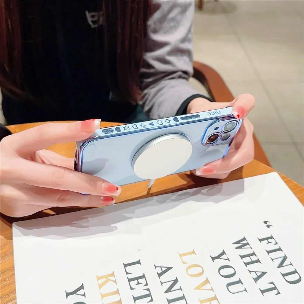 For iPhone 14 Case Compatible with MagSafe Heart Pattern TPU Phone Cover - Blue - 3