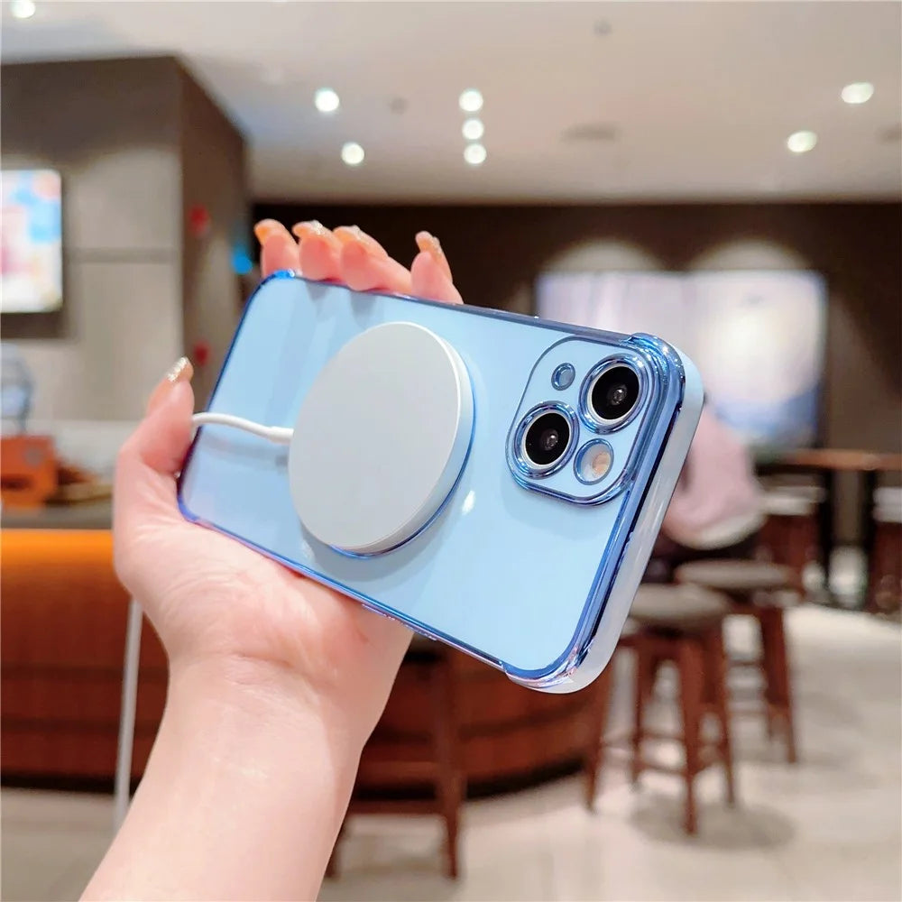 For iPhone 14 Case Compatible with MagSafe Heart Pattern TPU Phone Cover - Blue - 4