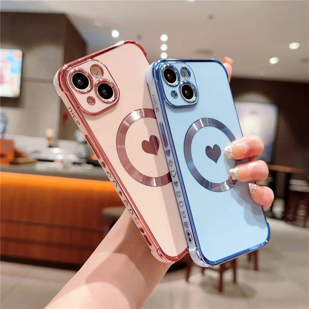 For iPhone 14 Case Compatible with MagSafe Heart Pattern TPU Phone Cover - Blue - 5