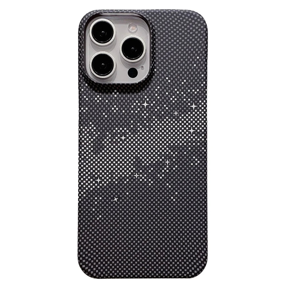 For iPhone 14 Pro Case Starry Sky Pattern Hard PC Half Cover Phone Protector - Black - 1