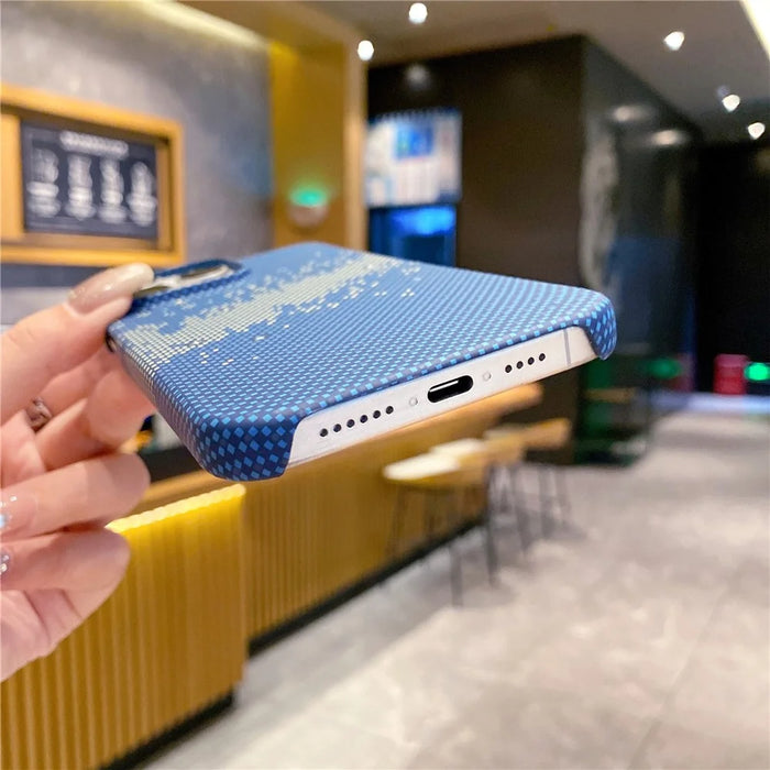 For iPhone 13 Pro Max PC Case Water Transfer Printing Phone Cover Incomplete Covering - Blue - 6
