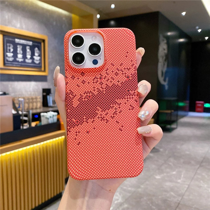 For iPhone 15 Pro Case Water Transfer Printing Starry Sky Pattern Hard PC Cover - Orange - 5