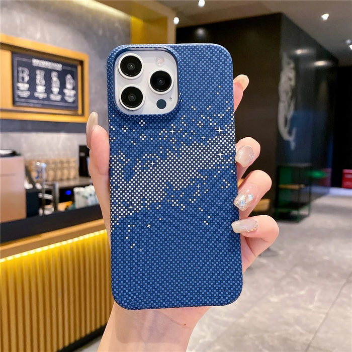For iPhone 15 Pro Max Case Starry Sky Hard PC Phone Shell Incomplete Covering - Blue - 5