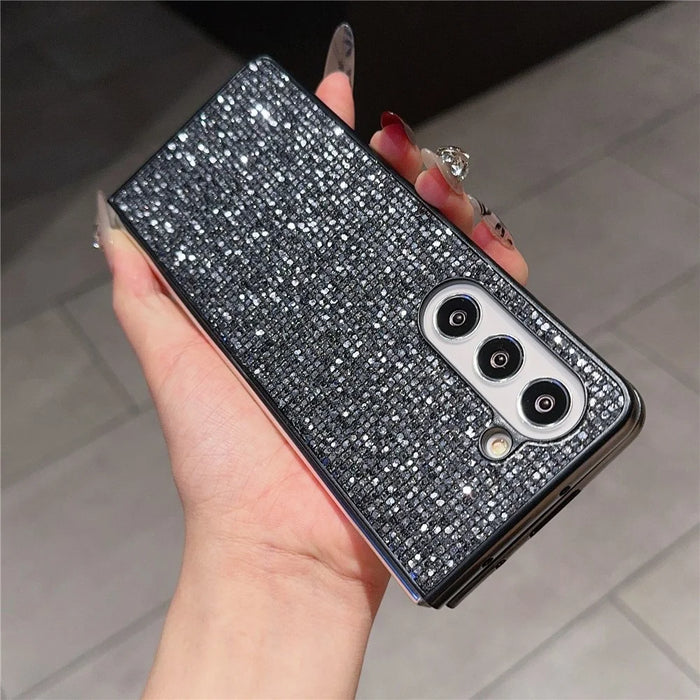 For Samsung Galaxy Z Fold6 5G Case Rhinestone Decor PU Leather Coated PC Phone Cover - Black  /  Grey - 3