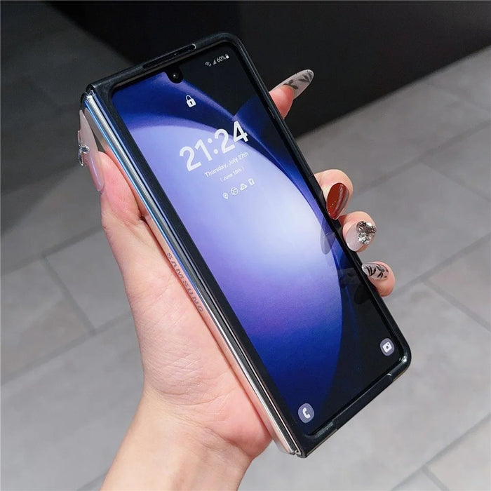 For Samsung Galaxy Z Fold6 5G Case Rhinestone Decor PU Leather Coated PC Phone Cover - Black  /  Grey - 4