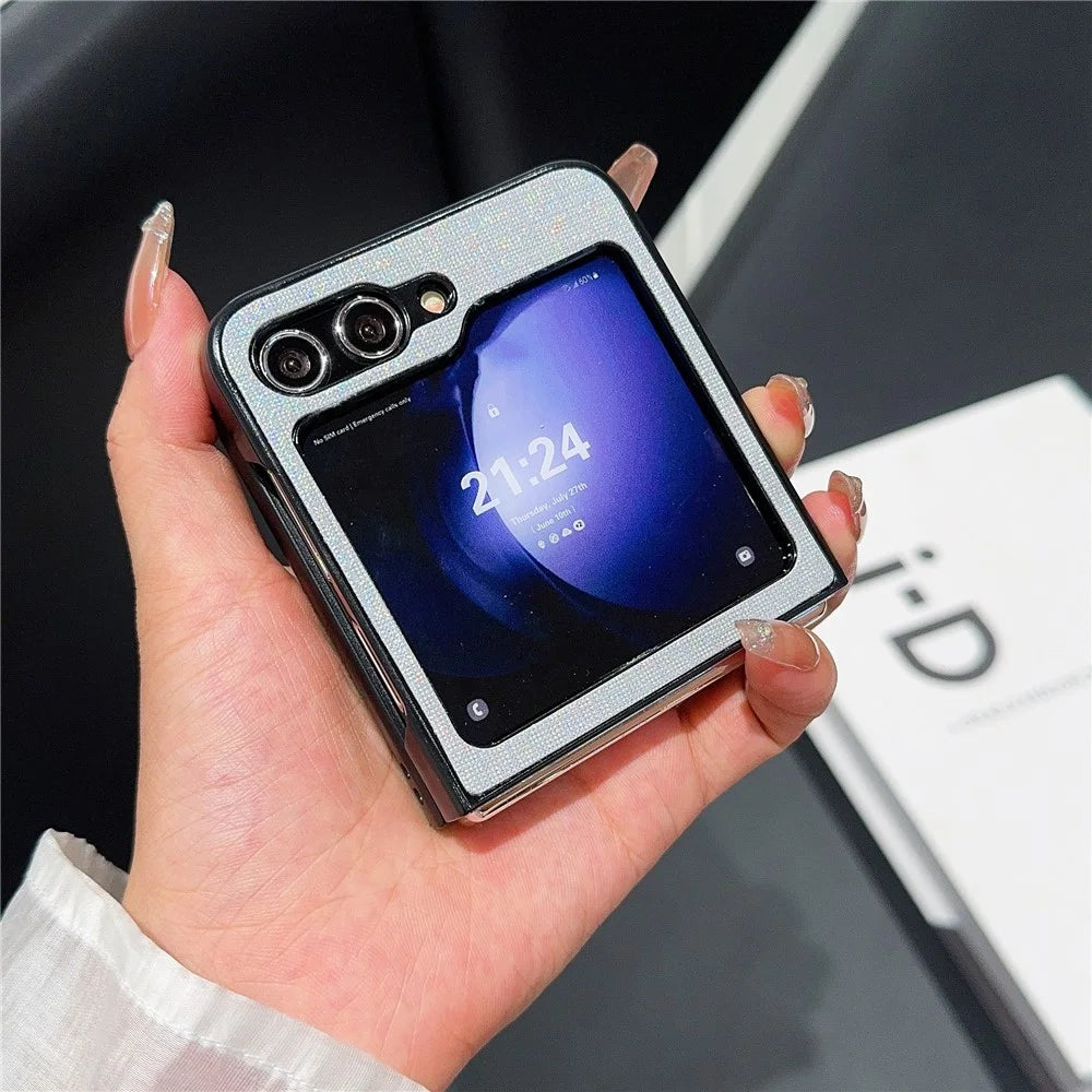 For Samsung Galaxy Z Flip7 FE 5G / Z Flip6 5G Case Two-Piece Leather + PC Phone Cover Pearl Cross Pattern - Grey - 2