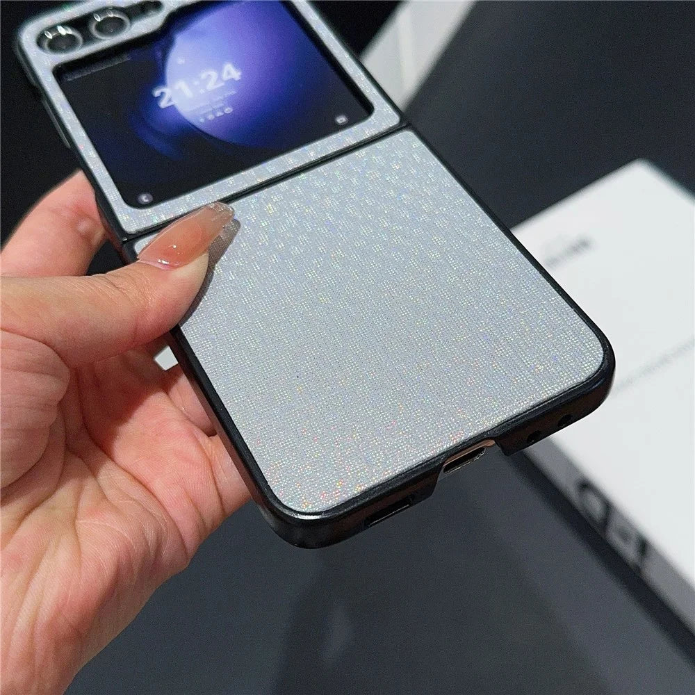 For Samsung Galaxy Z Flip7 FE 5G / Z Flip6 5G Case Two-Piece Leather + PC Phone Cover Pearl Cross Pattern - Grey - 3