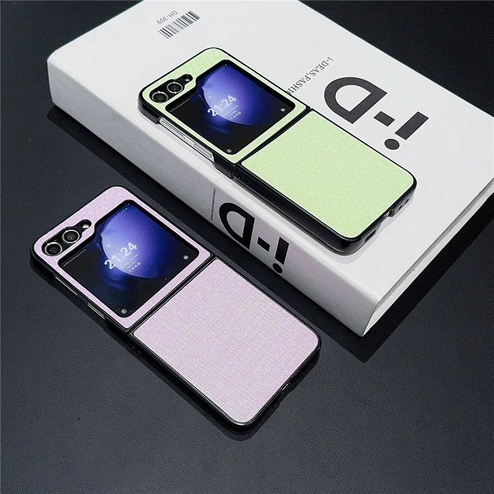 For Samsung Galaxy Z Flip7 FE 5G / Z Flip6 5G Case Two-Piece Leather + PC Phone Cover Pearl Cross Pattern - Grey - 4
