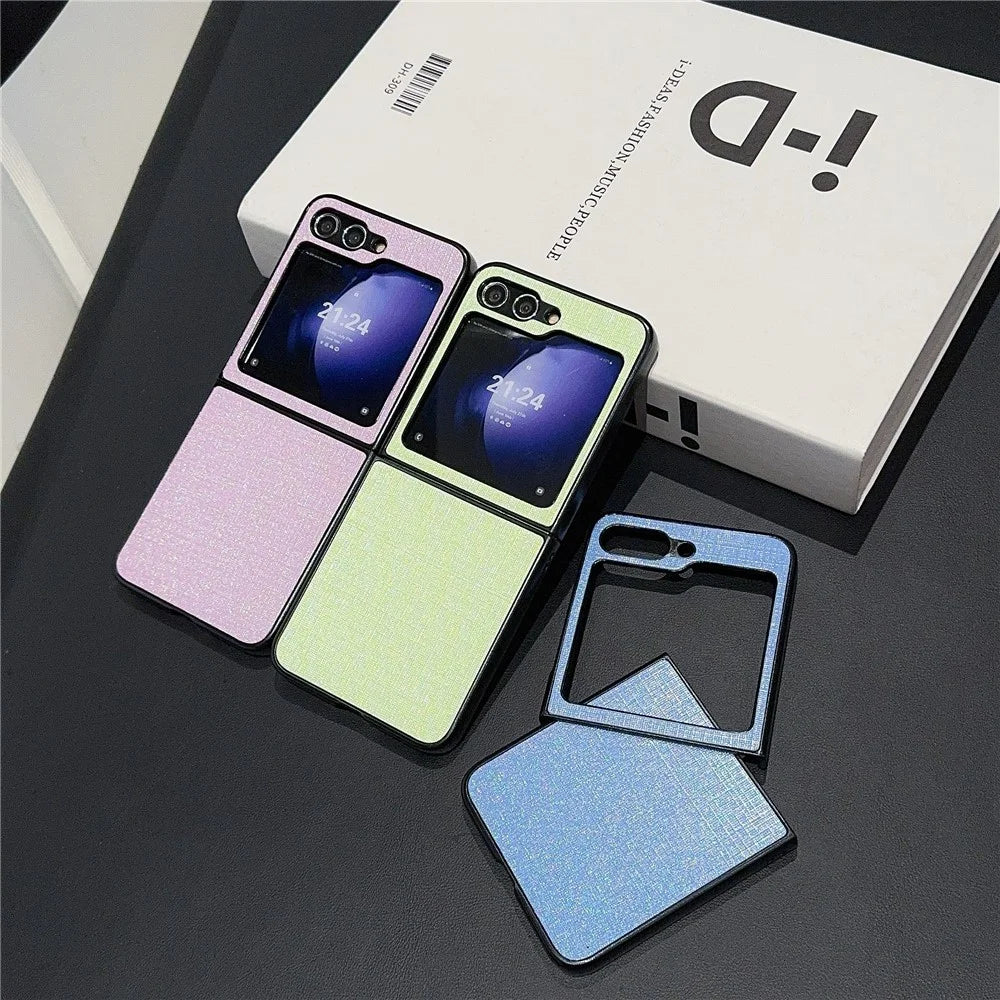 For Samsung Galaxy Z Flip7 FE 5G / Z Flip6 5G Case Two-Piece Leather + PC Phone Cover Pearl Cross Pattern - Grey - 5