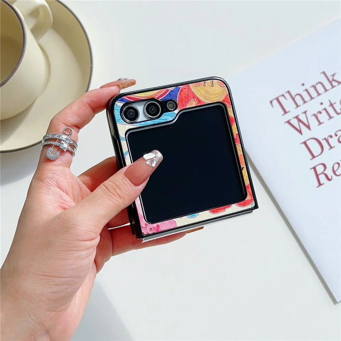For Samsung Galaxy Z Flip7 FE 5G / Z Flip6 5G Case Leather + PC Protective Phone Cover Lacquered Pattern - Big Heart - 3