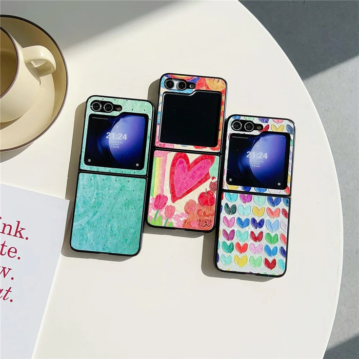 For Samsung Galaxy Z Flip7 FE 5G / Z Flip6 5G Case Leather + PC Protective Phone Cover Lacquered Pattern - Big Heart - 4