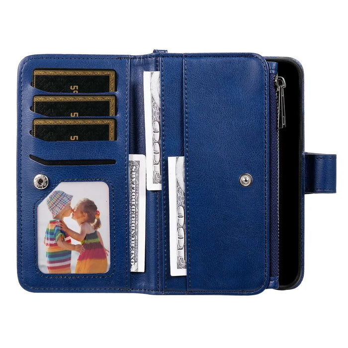 For Samsung Galaxy A23 5G (Global) / 4G Magnetic Leather Case Mobile Cover with Detachable Zipper Wallet Strap - Blue - 5