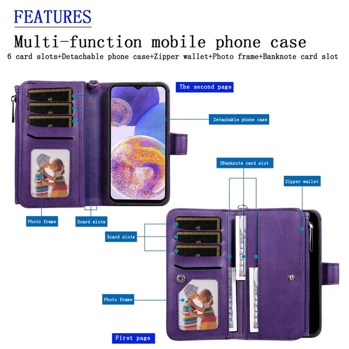 For Samsung Galaxy A23 5G (Global) / 4G Magnetic Leather Case Mobile Cover with Detachable Zipper Wallet Strap - Blue - 7