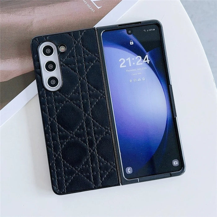 For Samsung Galaxy Z Fold6 5G Case Two-Piece Leather Coated PC Phone Cover Stitching Pattern - Black - 1