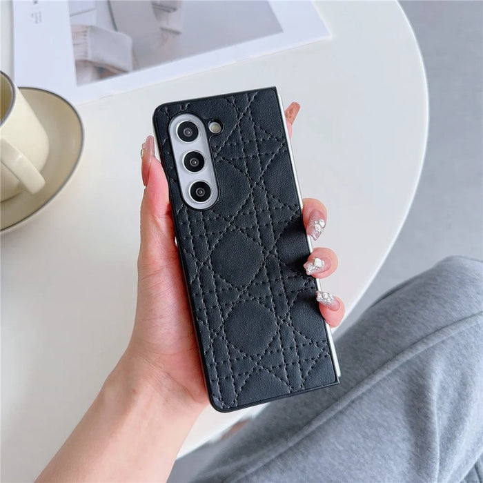 For Samsung Galaxy Z Fold6 5G Case Two-Piece Leather Coated PC Phone Cover Stitching Pattern - Black - 2