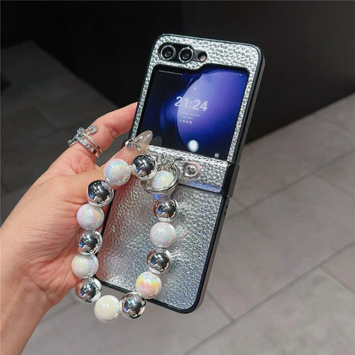 For Samsung Galaxy Z Flip7 FE 5G / Z Flip6 5G Case Hinge Protection Leather Coated Phone Cover with Bead Chain - 1