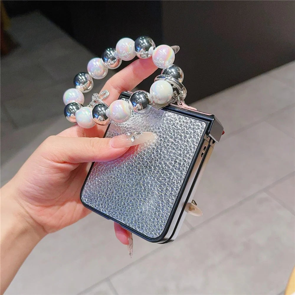 For Samsung Galaxy Z Flip7 FE 5G / Z Flip6 5G Case Hinge Protection Leather Coated Phone Cover with Bead Chain - 7