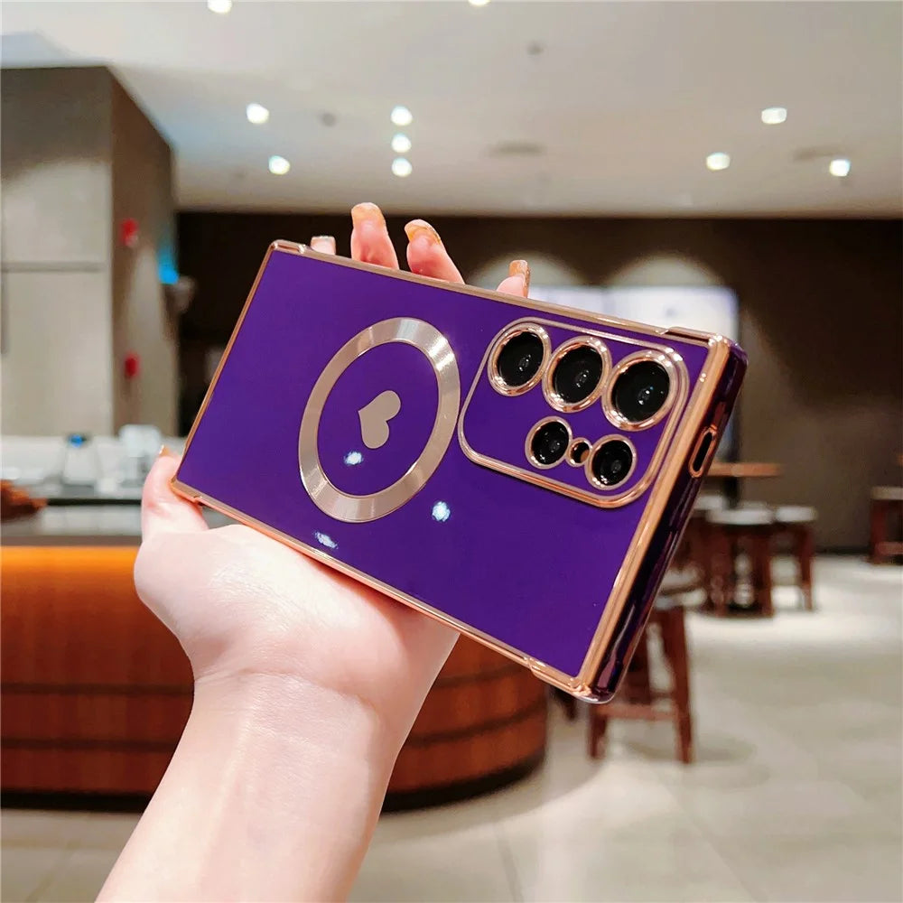 For Samsung Galaxy S23 Ultra Magnetic Case Soft TPU Phone Cover Love Heart Pattern - Dark Purple - 3