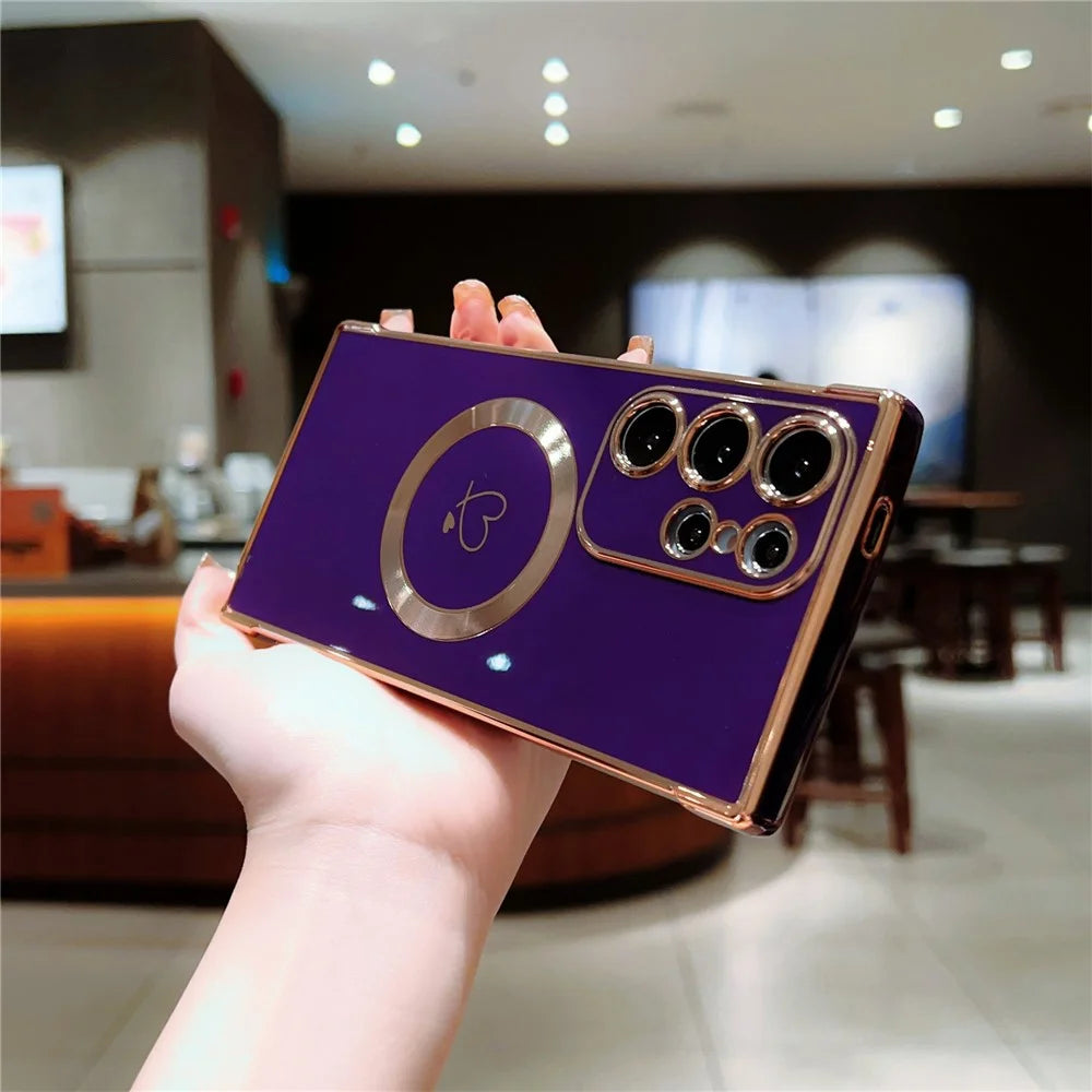 For Samsung Galaxy S23 Ultra Magnetic Case Soft TPU Phone Cover Love Heart Pattern - Dark Purple - 5