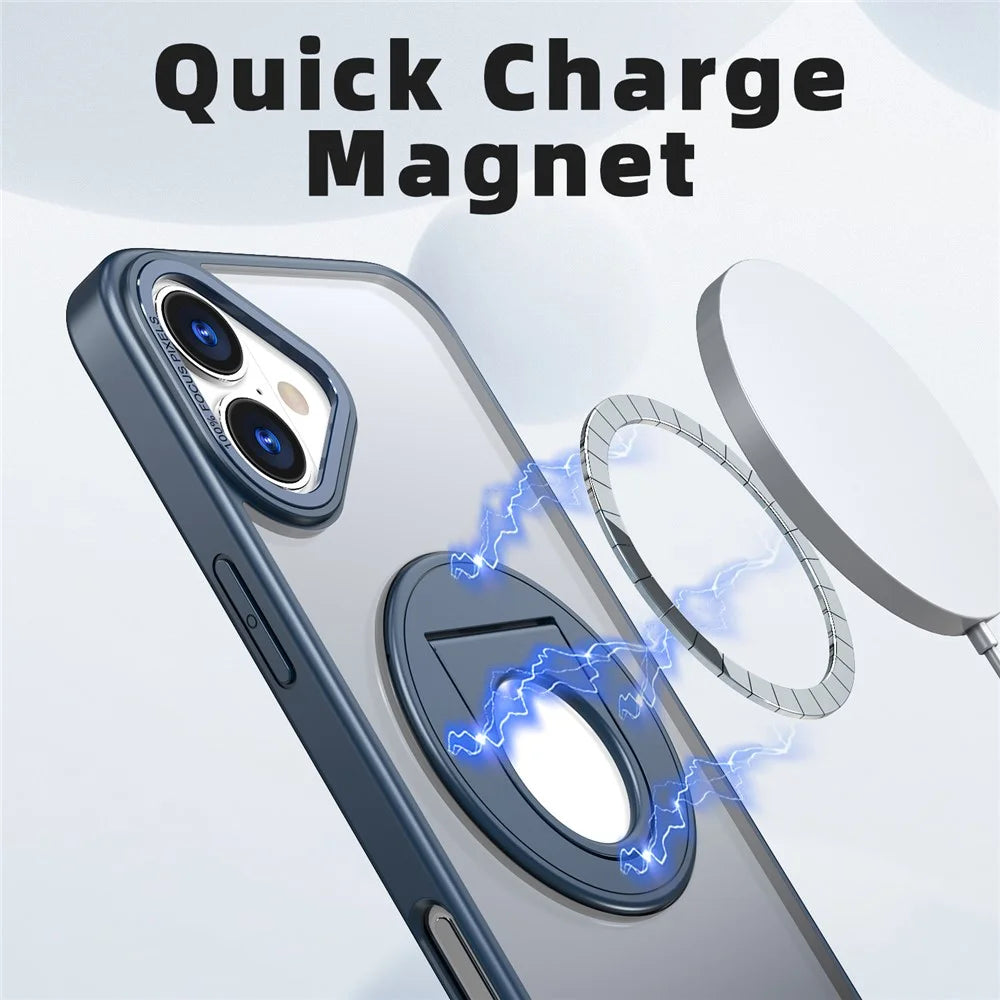For iPhone 16 Case Compatible with MagSafe Rotating Kickstand TPU+PC Clear Back Phone Cover - Navy Blue - 2