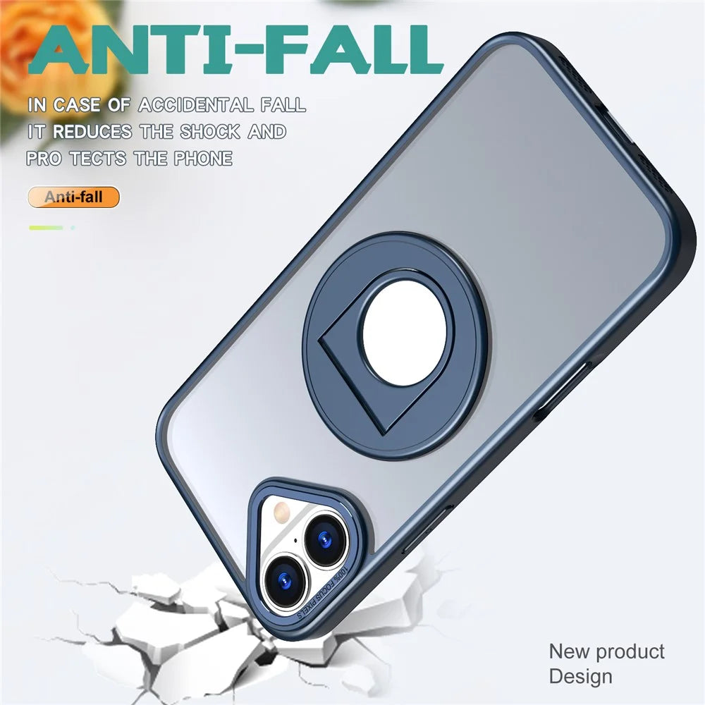 For iPhone 16 Case Compatible with MagSafe Rotating Kickstand TPU+PC Clear Back Phone Cover - Navy Blue - 3