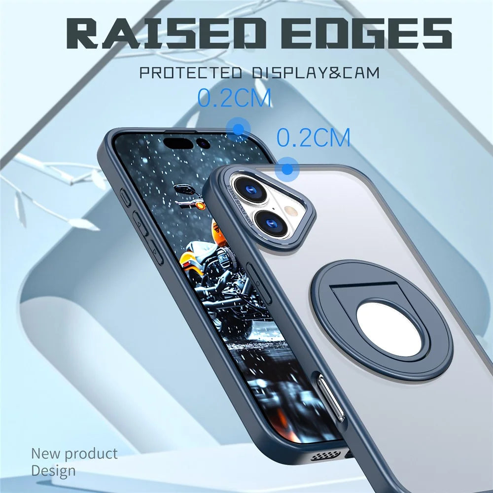 For iPhone 16 Case Compatible with MagSafe Rotating Kickstand TPU+PC Clear Back Phone Cover - Navy Blue - 5