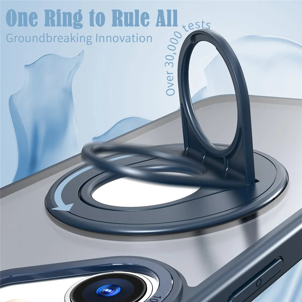 For iPhone 16 Case Compatible with MagSafe Rotating Kickstand TPU+PC Clear Back Phone Cover - Navy Blue - 6
