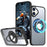 For iPhone 16 Plus Clear Back Case Rotating Kickstand TPU+PC Phone Cover Compatible with MagSafe - Black - 1
