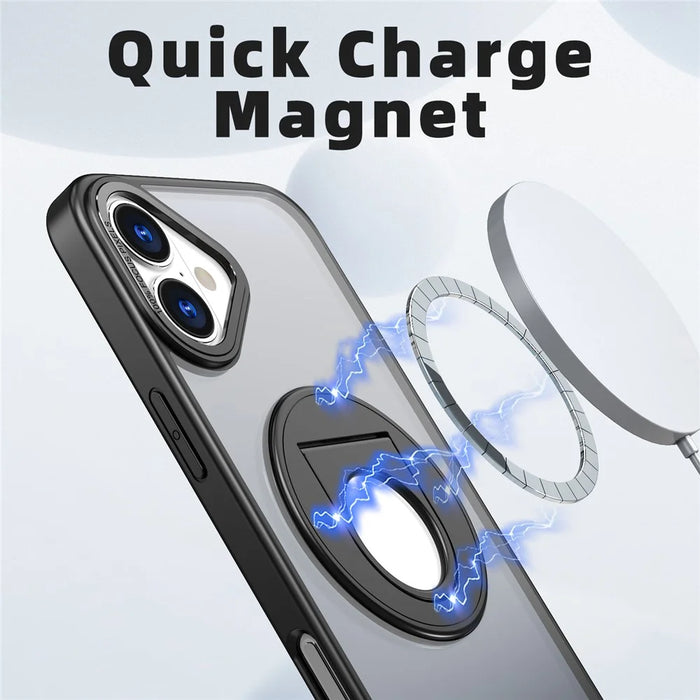 For iPhone 16 Plus Clear Back Case Rotating Kickstand TPU+PC Phone Cover Compatible with MagSafe - Black - 2