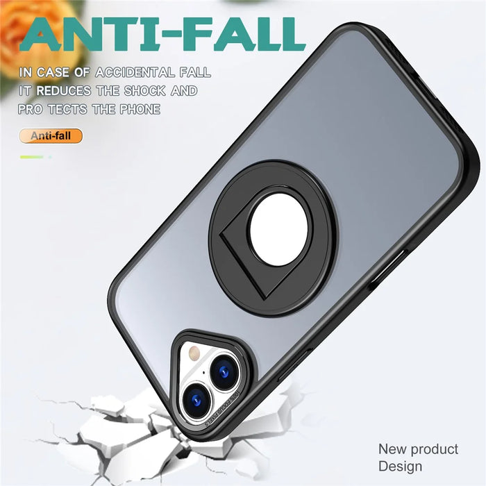 For iPhone 16 Plus Clear Back Case Rotating Kickstand TPU+PC Phone Cover Compatible with MagSafe - Black - 3