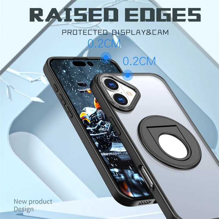 For iPhone 16 Plus Clear Back Case Rotating Kickstand TPU+PC Phone Cover Compatible with MagSafe - Black - 5